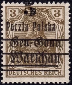 Wydanie przedrukowane na znaczkach GG Warschau znaczek nr 9