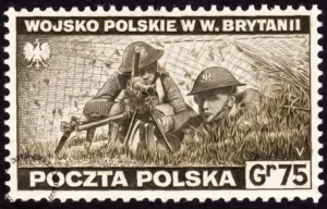 Zniszczenia dokonane przez Niemców w Polsce. Wojsko polskie w Wielkiej Brytanii - znaczek nr E338