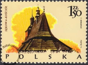 Polskie budownictwo drewniane znaczek numer 2155