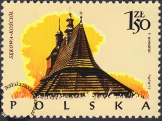 Polskie budownictwo drewniane znaczek numer 2155