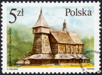Polskie budownictwo drewniane znaczek numer 2913