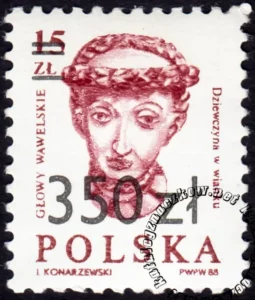 Głowy wawelskie - wydanie przedrukowe znaczek numer 3105