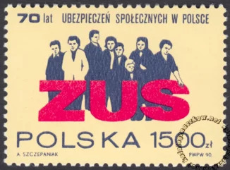 70 lat Zakładu Ubezpieczeń Społecznych w Polsce znaczek numer 3123