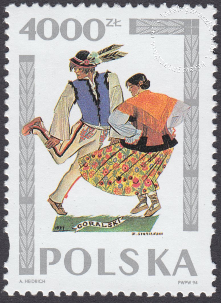 Tańce polskie wg Zofii Stryjeńskiej znaczek nr 3343