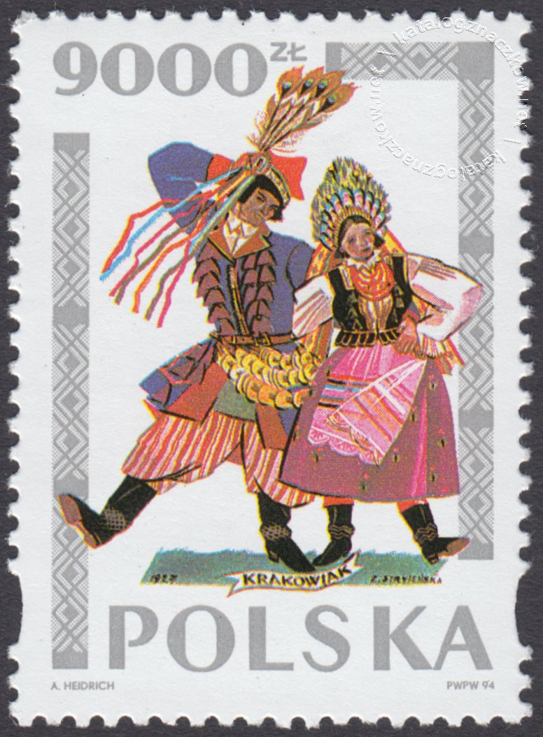 Tańce polskie wg Zofii Stryjeńskiej znaczek nr 3344