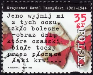 75 rocznica urodzin Krzysztofa Kamila Baczyńskiego znaczek numer 3423