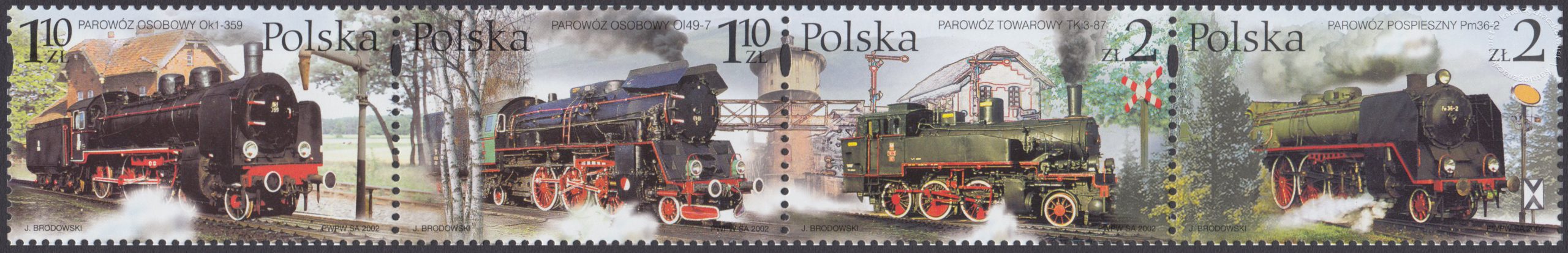 Zabytkowe parowozy znaczki nr 3847-3850