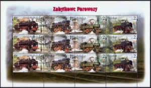Zabytkowe parowozy - arkusz znaczków 3847-3850
