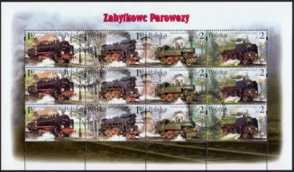 Zabytkowe parowozy - arkusz znaczków 3847-3850