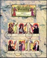 Święci polscy i europejscy - arkusz znaczków 3857-3862
