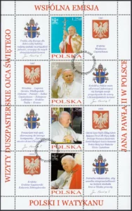Osiem wizyt duszpasterskich Ojca Świętego Jana Pawła II w Polsce arkusz znaczków 3963-3966