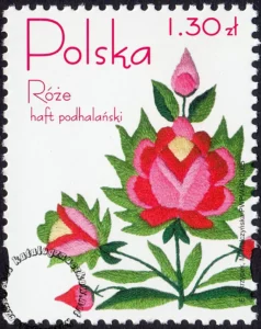 Róże w hafcie polskim znaczek numer 4045
