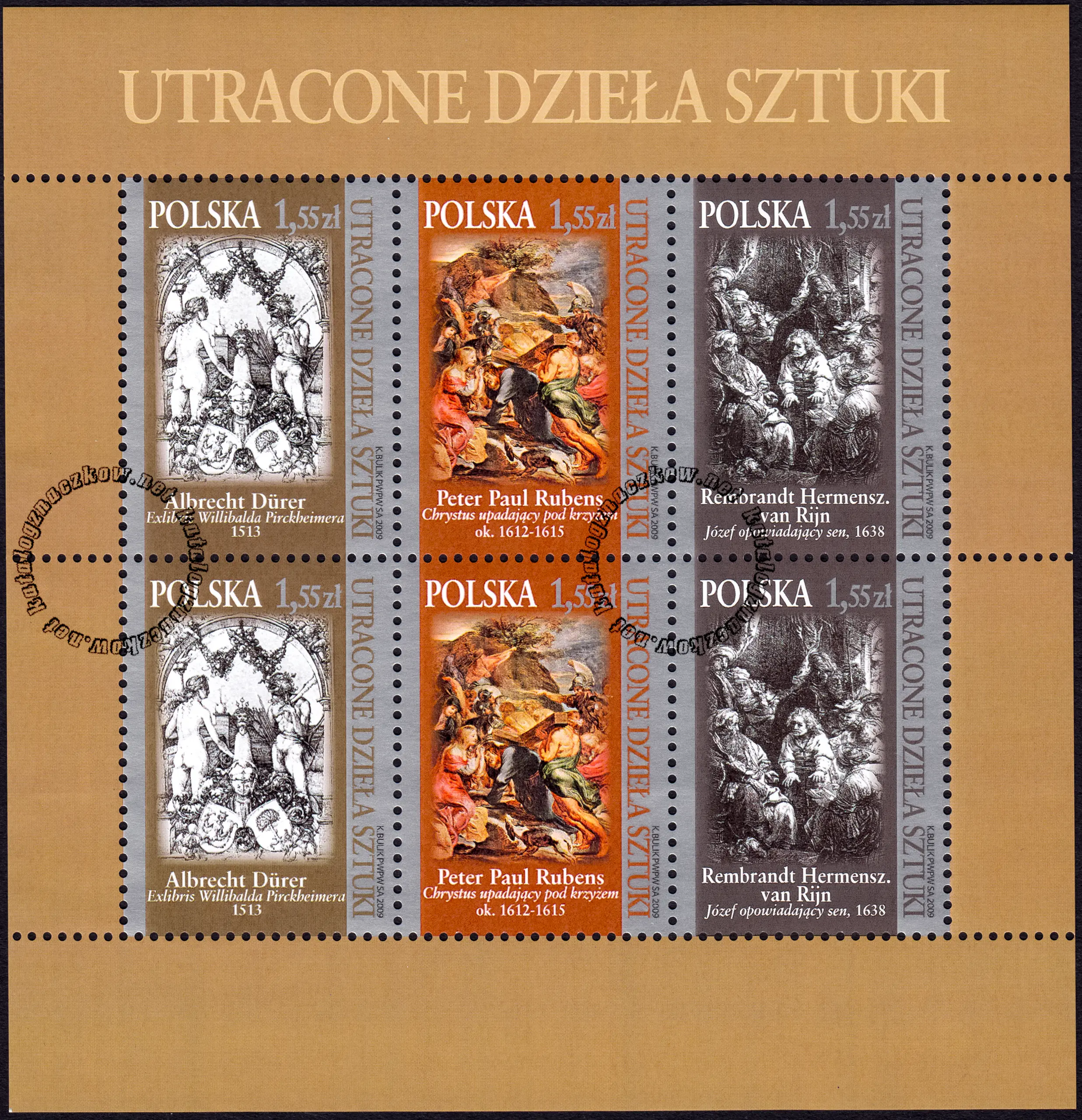 Utracone dzieła sztuki arkusz znaczków 4310-4312