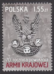 70 rocznica powołania Armii Krajowej - znaczek nr 4398