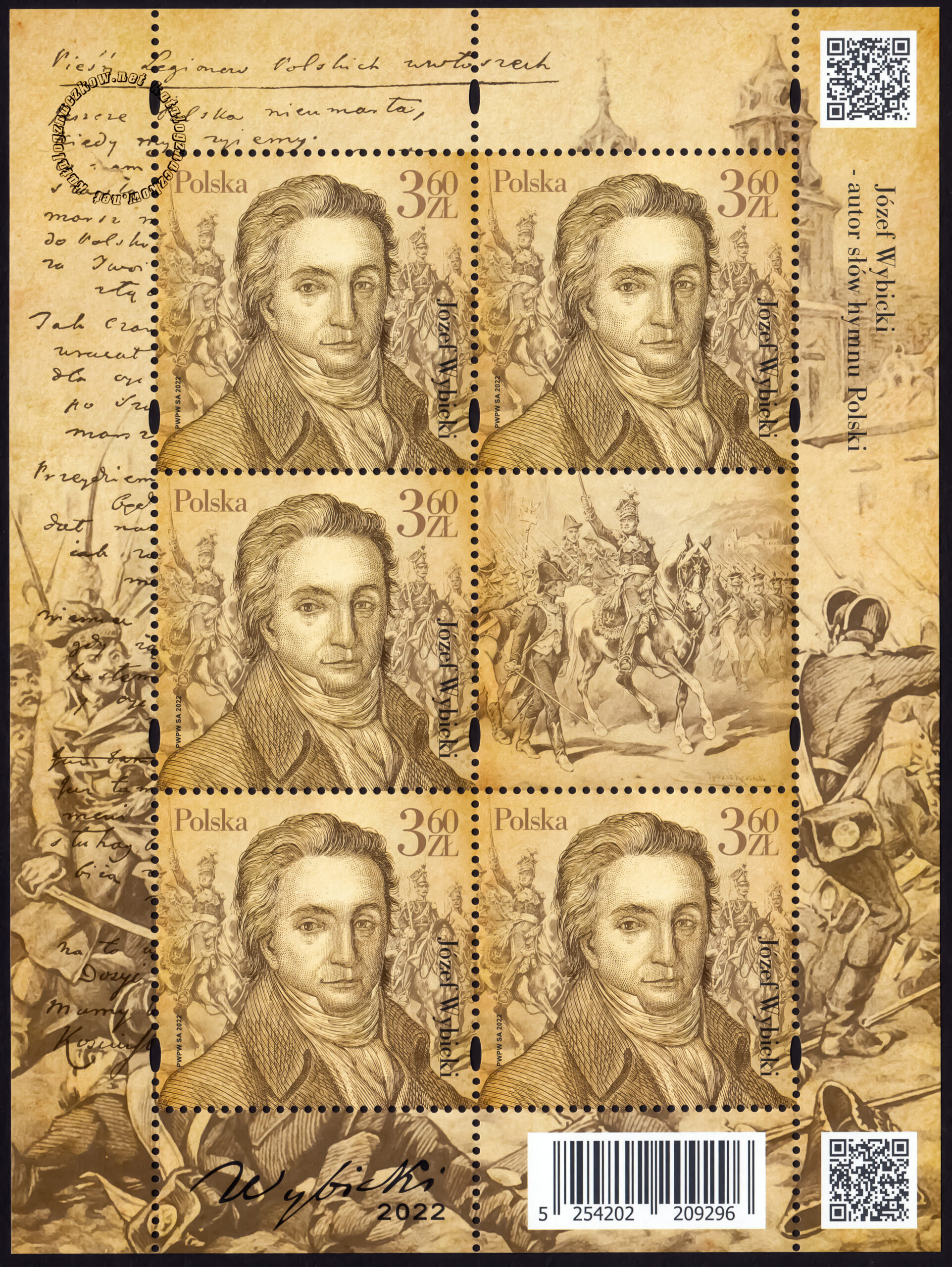 Józef Wybicki – autor słów hymnu Polski – Arkusz znaczków nr 5254