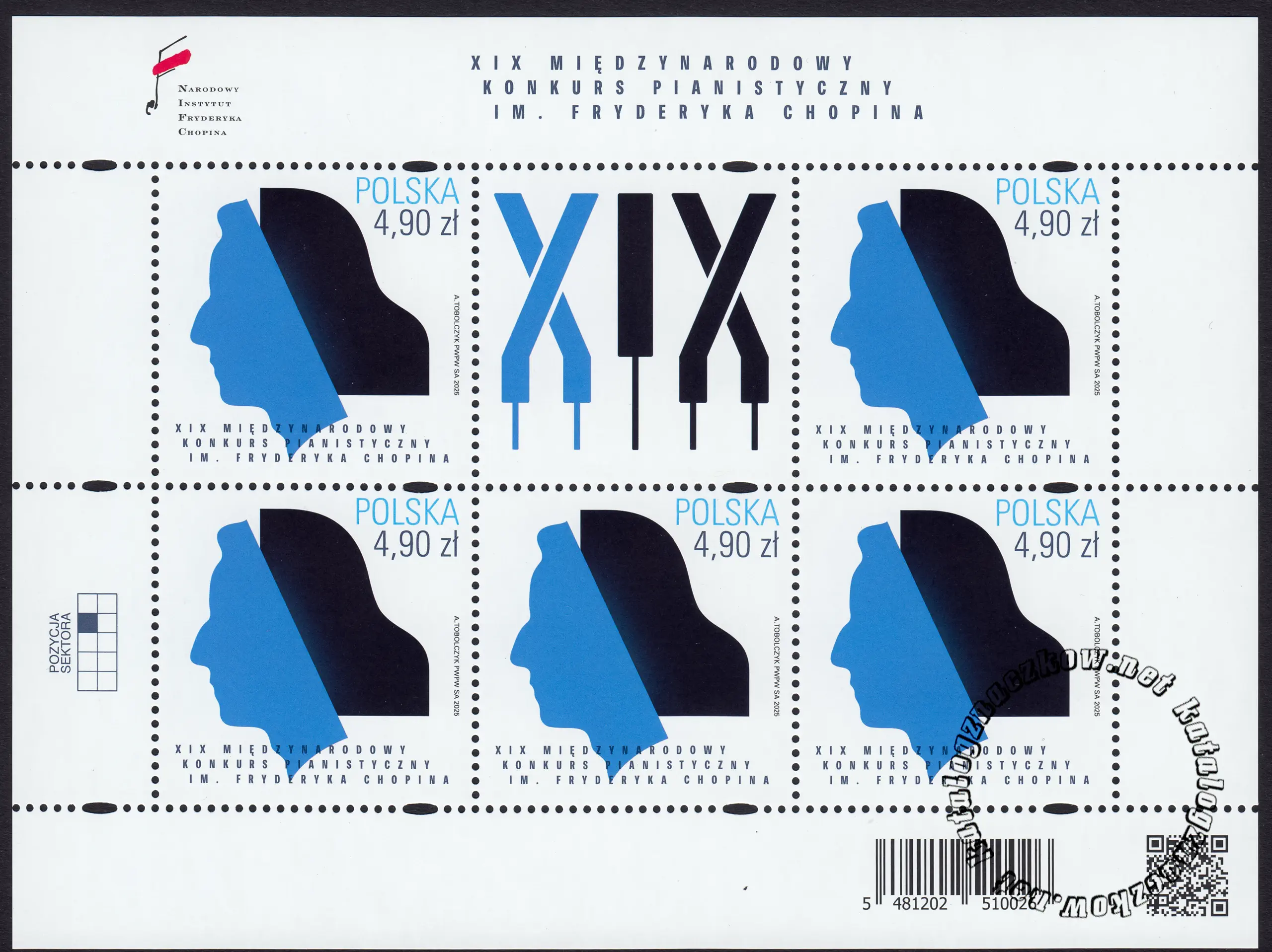 XIX Międzynarodowy Konkurs Pianistyczny im. Fryderyka Chopina – arkusz znaczków numer 5481